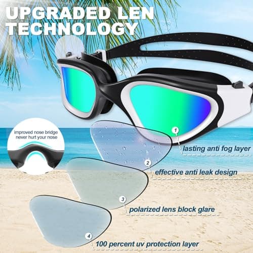 HotSrace Polarisées Lunettes de Natation, Non polarisée claire Lunettes de Plongée Anti buée Anti UV Vision Nette pour Homme Femme Unisex Adultes Adolescents