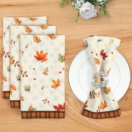 Arquiel Serviettes de Automne Feuille Table Lot de 4, Serviettes en Tissu 100% Coton Doux et Confortable Réutilisables Serviettes pour Le Dîner en Famille Mariage Cocktail Cuisine(45cm×45cm)
