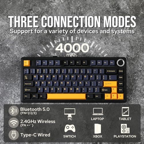 EPOMAKER x Aula F75 Clavier Mécanique Gasket à 75%, sans Fil/Bluetooth/USB-C, avec Cinq Couches de Coussinets, Bouton, RVB, Batterie, NKRO (Black, Reaper Switch)