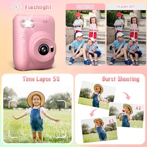 Gofunly Appareil Photo Instantané Enfant, 3.0" Grand Écran Appareils Photos Numériques pour Enfants avec Carte de 32 Go, HD 1080P Vidéo Caméra Enfant de 3 à 12 Ans, Cadeau Jouet Filles Garçons, Rose