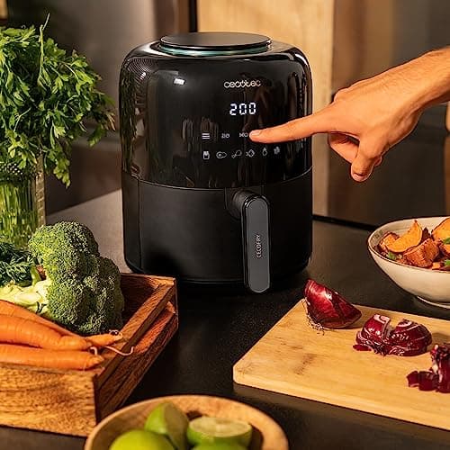 Cecotec Friteuse sans Huile Cecofry Compact 2000 Touch. 1200 W, Diététique, Numerique et Compacte, 1,9 L de Capacité, Thermostat, Temps ajustable, Technologie PerfectCook, Fonction Four