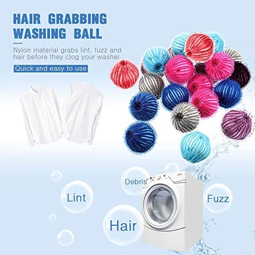 Boule Anti Poils Machine à Laver, 8 Pièces Nylon Boule de Lavage Réutilisable Colorfast Pour Meilleure Friction du Linge, Réduire l'enchevêtrement et Nettoyage Efficace