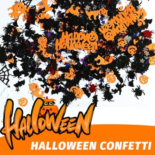 NJCXOLA Deco halloween, Stickers halloween, confettis de table d'Halloween, décoration de table Happy Halloween, confettis de citrouille (Halloween)