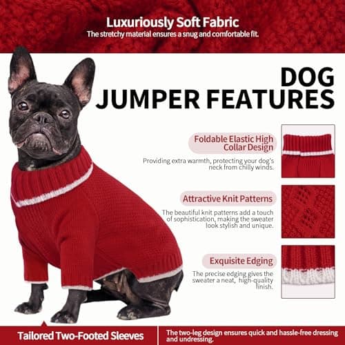 Hjyokuso Pull Chien, Pull pour Chien Petite Taille Moyenne Grande Taille, Pull-Overs pour Chiens Chaud d'hiver, Pull pour Chat à Col Roulé, Vetement Chien, Pull Noel Chien, Manteau pour Chien - M