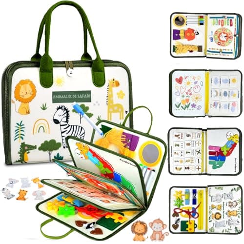 Française Busy Board Jouet Montessori 2 Ans, 8 in 1 Jeux Montessori Éducatif Jouets d'Activité et de Développement, Jeux Avion Voiture Enfant Voyage, Cadeau pour Enfants Garçon Fille 1 2 3 4 5 Ans...
