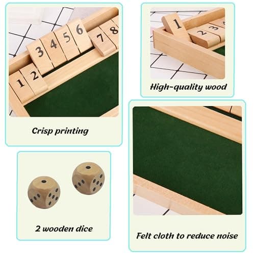Shut The Box Jeu de Société en Bois, Classique-Jeu de Dés-Jeu de Rassemblement de la Famille Jouet de Voyage Convient avec Sac de Stockage Formation en Logique Mathématique Cadeau pour Enfants