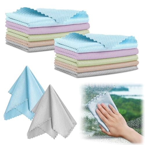 Pack de 10 Chiffon Microfibre de Nettoyage et Polissage en Microfibre de Haute Qualité, Non Pelucheux, Motif Écailles, pour Nettoyage Efficace et Sans Traces dans la Cuisine et la Maison, 25x25cm