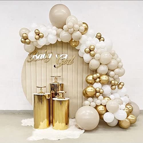 Arche Ballons Beige, 185pcs Kit Guirlande Ballon Decoration Anniversaire Blanc Sable, Beige Abricot Ballon Guirlande pour Anniversaire Decoration, Mariage, Bébé Shower, Décoration de Fête Bohème