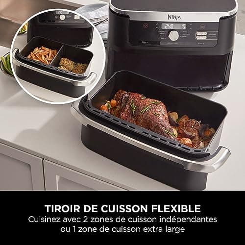 NINJA Foodi FlexDrawer Air Fryer 2 Compartiments Avec Séparateur Amovible, Grande Capacité 10.4L, Air Fryer 7-en-1, Max 240°C, Pièces Antiadhésives Amovibles Lavables Au Lave-Vaisselle, Noir