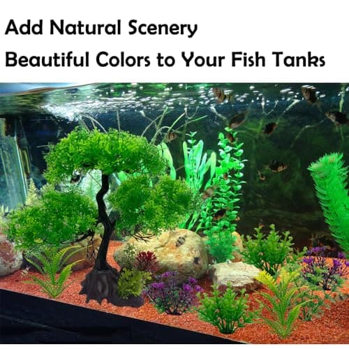Vibury Décoration D'aquarium Les Arbres, 16 Pièces Vert Plantes Artificielle Aquarium Deco, Terrarium Plante Décoration pour Aquarium
