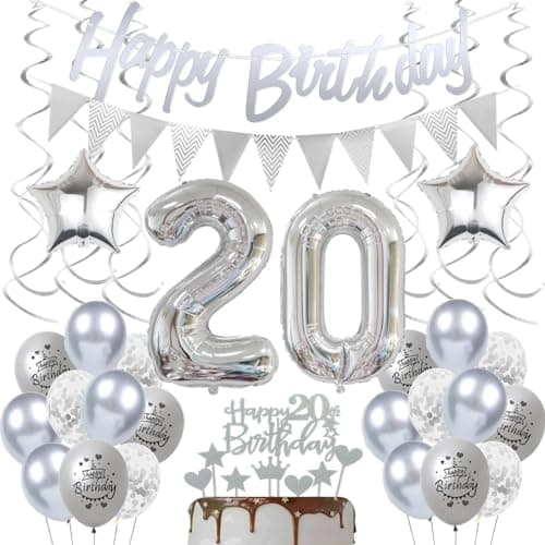 20 ans Décoration anniversaire argent, Décoration anniversaire 20 ans argent, Femme Ballon 20 argent, Ballon argent 20 ans anniversaire Décoration homme femme, Ballon 20 ans anniversaire