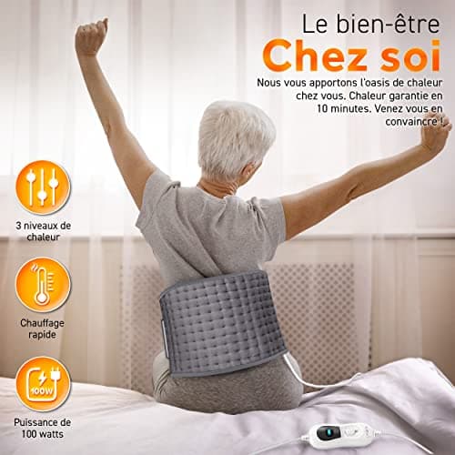 sinnlein Ceinture Lombaire Chauffante | Ceinture Thermique Electrique | Contre le Mal de Dos & Sciatique |3 Niveaux de Température et Arrêt Automatique | Réglable (Gris)