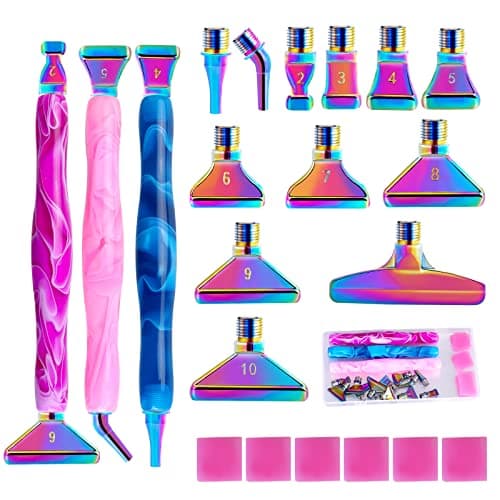 Souarts Kit de stylos de peinture diamant 5D à faire soi-même, kit d'accessoires de peinture diamant avec plusieurs têtes de stylo de rechange