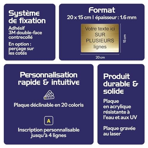 Plaque gravée personnalisée 1 à 4 lignes 20x15cm autocollante Alu Brossé