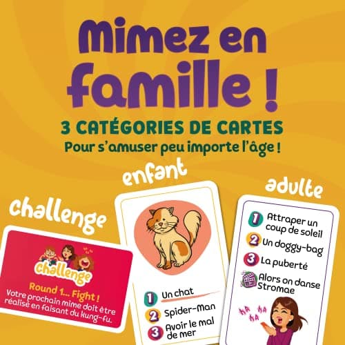 ZENAGAME Génération Mimes Jeu de société - Jeu d'ambiance - Famille - Jeu de mimes - pour Enfant et Adultes- Jeu de Cartes dès 4 Ans
