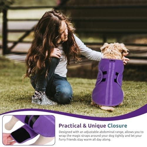 PUZAUKAL Pull pour Petit Chien,Pull-Overs pour Chien et Chat en Polaire Doux Veste Gilet Chien avec Harnais Pull Chaud pour Moyen Grand Chien Violet(L)