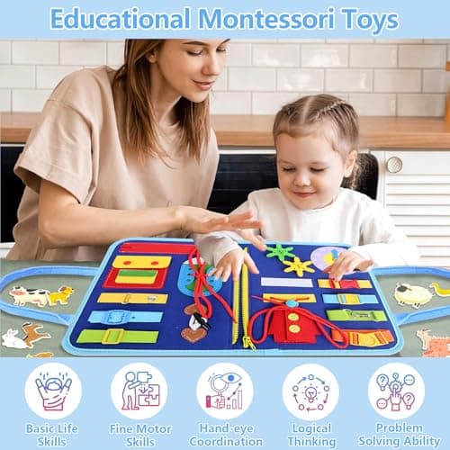 Trdlpyn Busy Board Jouet Montessori 2 3 4 Ans, Sensoriel Jeux Educatif Planche Montessori, Jeux Avion Voiture Enfant Voyage, Cadeau pour Enfants Garçon Fille