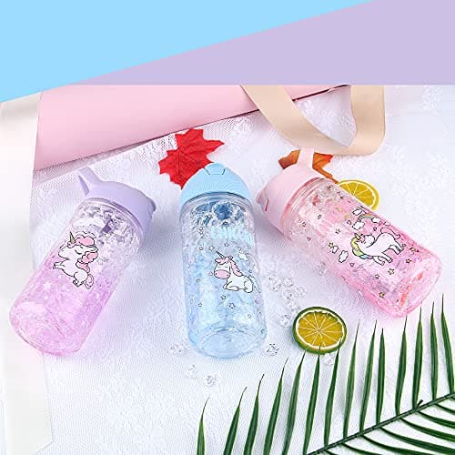 XinHuiGY Licorne L'eau Bouteilles pour Filles, tasse avec Paille et Sécurité Fermer à clé, Rose Extérieur Intérieur L'eau Bouteille, 400 ml / 13,5 oz pour l'école enfants fille Licorne amant
