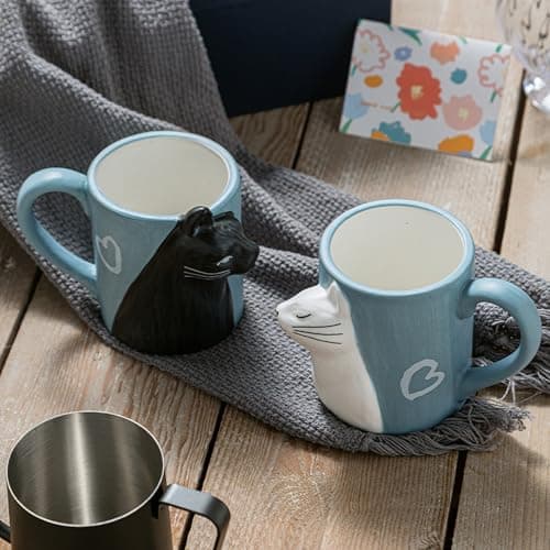 Liemuao Cadeaux Couple Tasse à Café en Céramique, 3D Tasse de Chat, Coffee Mugs Cadeau de Mariage pour mariée et Le marié, Mug Café & Thé Cadeaux Saint Valentin, d'anniversaire de Couples (A)