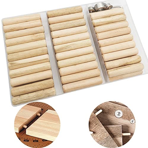 Cheville en Bois, CESFONJER 10mm Assortiment de Tourillon Bois, 63 pcs Tourillon Bois, 2 pcs Pointe de Centrage et 1 pcs Butée de Profondeur, pour Artisanat, Bricolage, Travail du Bois