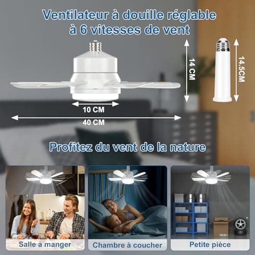VARICART Silencieux Ventilateur Plafond avec Lumière et Telecommande, Ventilateur Plafond avec Douille E27, 3 Températures de Couleur 3000K-6000K Dimmable LED Ventilateur Plafond, 6 Vitesses, 5 Pales