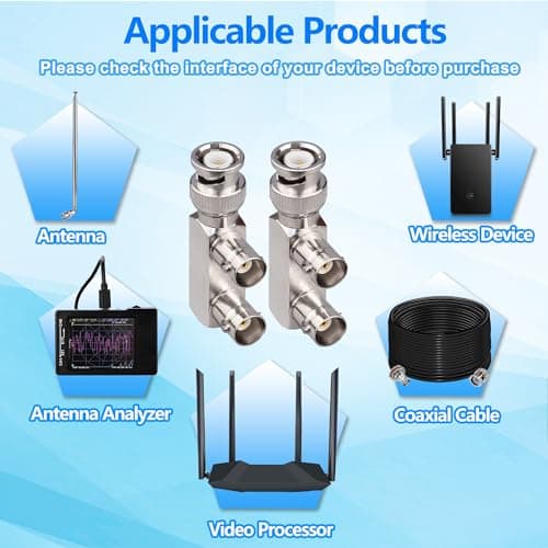 TUOLNK Lot de 2 fiches mâles BNC vers 2 Prises Femelles BNC en Forme de F Connecteur coaxial 3 Voies Adaptateur BNC SplitterF Forme Connecteur en té BNC 3 Voies