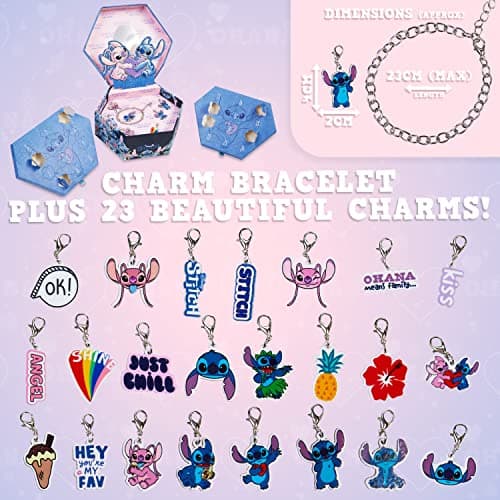 Disney Stitch Calendrier de l'Avent 2024 pour Fille - Bijoux avec Bracelet Charms (Bijoux Bleus)