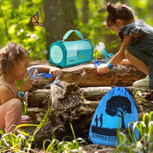 YOPINSAND boîte à Insectes pour Enfants, Jouets d'extérieur pour Enfants, Attrape-Insectes avec loupe, Sac à Dos, Lampe de Poche, Filet à Papillons, Boussole, Horloge