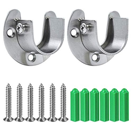 Douilles de Poteau de penderie en Acier Inoxydable, 2pcs Extrémité de Tige de penderie Robuste soutient Le Support de Tige de Bride avec vis, en Forme de U, Installation/Retrait Facile