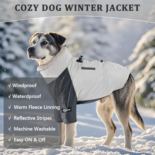 Manteau d'hiver pour Chien Veste Polaire Douce avec Anneau de Harnais et Poche, Imperméable, Coupe, Veste de Sport pour Chien à 2 Pattes pour Les Chiens de Taille Moyenne et Grande, L