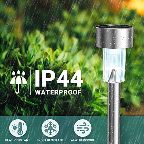 GIGALUMI Lampe Solaire Extérieur, Lampe Solaire Extérieur Jardin,Étanche Lumière Solaire Extérieur pour Terrasse, Pelouse, Jardin, Allée, Chemins, Acier Inoxydable,Lot de 12,Blanc