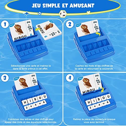 Joozmui Jeux Educatif 3 4 5 6 7 8 Ans, Jouet Fille 3-8 Ans Cadeau Enfant 3-6 Ans Garçon Apprendre a Lire Jeux de Societe Française Lettre Scrabble