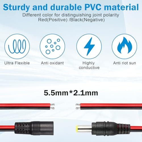 20 Pcs DC Alimentation Pigtail Cables Câbles d'alimentation DC 18 AWG DC 12V 5A Mâle Femelle DC Connecteur de Câble DC 5,5 x 2,1 mm pour Vidéo Surveiller CCTV Caméra Câble LED Strip