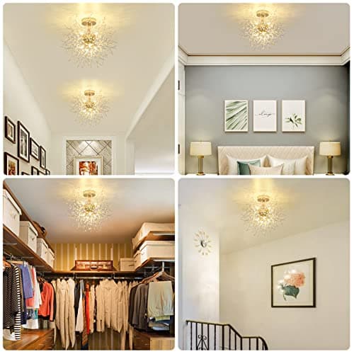 Rayofly Moderne Plafonnier En Cristal, feux D'artifice lustre, D'or plafonniers, dimmable Pendentif Lumière, 8 G9 Luminaire, Lampe Pour Salon, chambre, salle à manger, cuisine, couloir