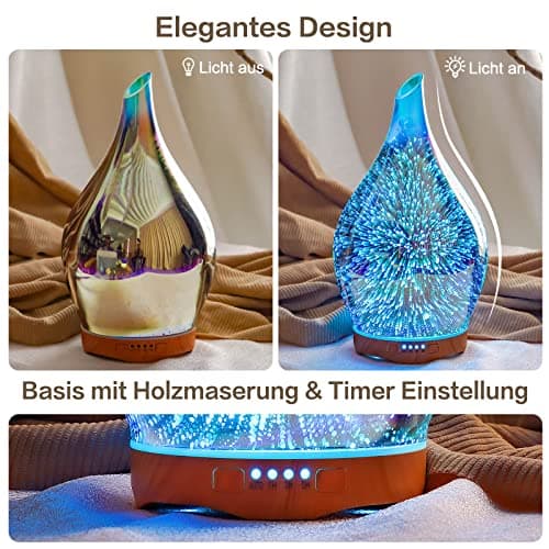 Porseme 280ml Diffuseur d'arômes en verre avec télécommande, humidificateur à ultrasons 3D soufflé à la main, silencieux,mise hors tension automatique,fonction minuterie, humidificateur pour la maison