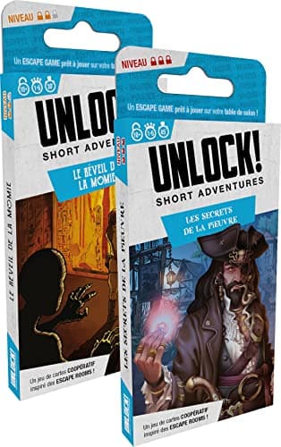 Asmodee - UNLOCK! Short Adventures - Le Réveil de la Momie + Les Secrets de la Pieuvre - Jeu de Société dès 10 ans - Escape Game - Jeu de Cartes Coopératif - 1 à 6 Joueurs - 30 Min- en Français