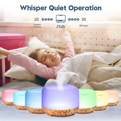 LONID 500ml Diffuseur d'Huile Essentielle, Ultrasonique Diffuseur Huiles Essentielles, Humidificateur d'air lumières 7 Colorées,Arrêt Automatique 4 Timing, Spa, Yoga, Massage,Apaisant (Bois)