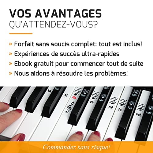 Autocollants pour notes de piano + clavier pour 49 | 61 | 76 | 88 touches + Ebook gratuit | kit complet premium pour touches noires + blanches | DO-RÉ-MI-FA-SOL-LA-SI | instructions français