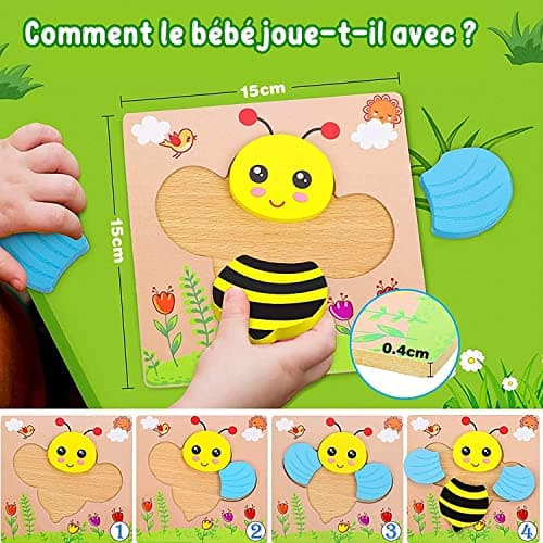 lenbest Puzzle Bois Enfant - 6PCS Jouet Montessori Puzzles - Jouet Enfant Puzzle 1 Jeu 2 3 an Ans - Jeux Educatif Animaux Puzzle à Encastrement - Cadeau Enfant Bebe Fille Garçon 1 Jeu 2 3 an Ans