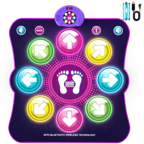 Tapis de Danse pour Enfants, 8 Flèches de Lumière LED Musique Pad de Danse Musical avec Bluetooth, 6 Modes de Jeu, Batterie, Jouet Cadeau d'anniversaire de Noël pour Garçons Filles de 3 à 12 Ans