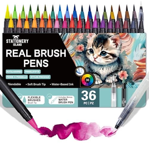 STATIONERY ISLAND Feutres Pinceaux 36+1 Feutre Aquarelle Stylo Aquarelle Feutre Pinceau Peinture Pinceau Reservoir Brush Pen Pour Coloriage calligraphie Enfants & Adulte