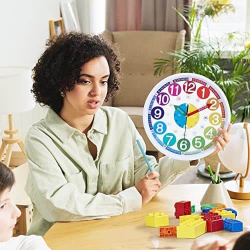 Lafocuse Silencieuse Horloge Murale Enfant Apprentissage Colorée avec 3D Chiffres Facile à Lire pour Ecole Chambre Enfant Classe 30 cm