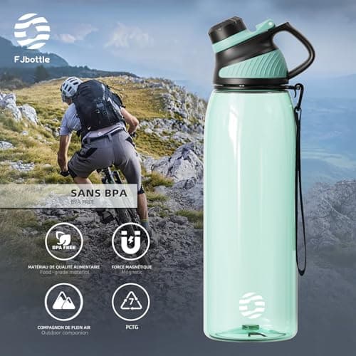 Fjbottle Bouteille d'eau 1,2L avec Couvercle Magnétique, Grande Gourde d'eau sans BPA, Bouteille de Boisson Étanche pour Gym, Demi-Gallon Bouteille d'eau pour Fitness, Sports,