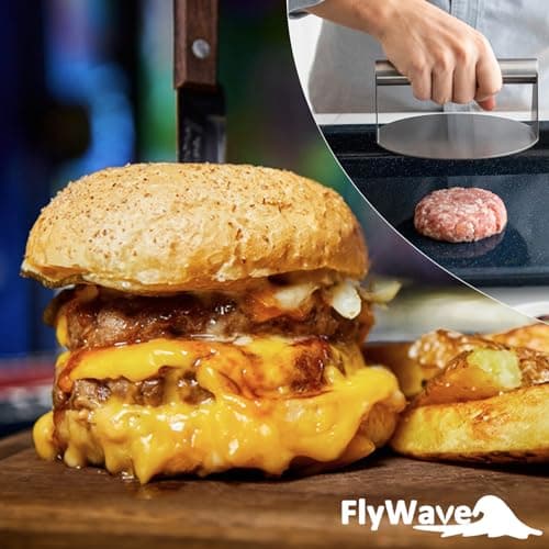 FlyWave Presse à Hamburger et Steak Haché en Acier Inoxydable, Antiadhésive, Idéale pour Smash Burger, Moule à Steak Haché, Parfait pour BBQ et Cuisine Maison