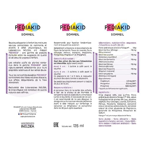 Pediakid Complément Alimentaire Naturel Sommeil - Formule Exclusive au Sirop d'Agave Améliore Qualité du Sommeil - Favorise l'Endormissement - Arôme Cerise - Flacon de, 250 ml