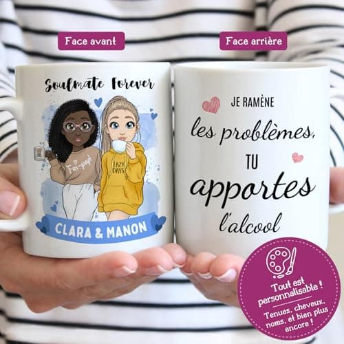 Cupdarling® Tasse Personnalisable Meilleure Amie - 2 Amies - Idee Cadeau Femme Anniversaire Original - Cadeau Pour Une Amie - Mug Personnalisé Amies - 330 mL Céramique