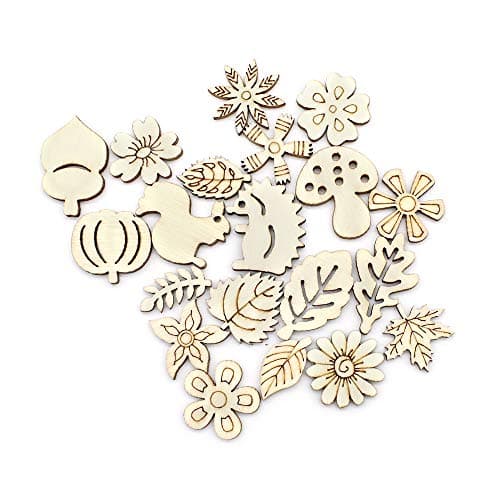 Dylan-EU 200 pièces Tranche en Bois Fleur en Bois Mixte Formes de Feuilles en Bois pour Arbre de Noël Mariage Bricolage Scrapbooking Anniversaire de Mariage Décoration de Table