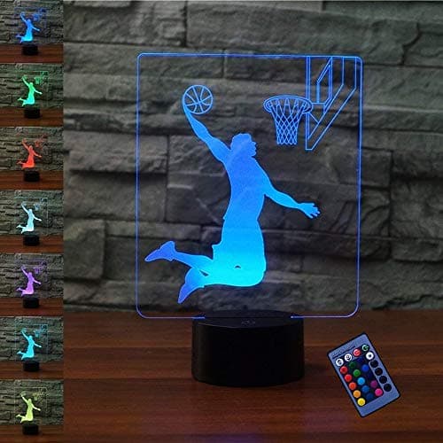 YTDZLTD Créatif 3D Basketball Nuit Lampe 16 Couleurs Changeantes Puissance USB Télécommande Contact Switch Lampe Décorative Illusion Optique LED Lampe de Table Anniversaire Noël Cadeau Enfants Jouets