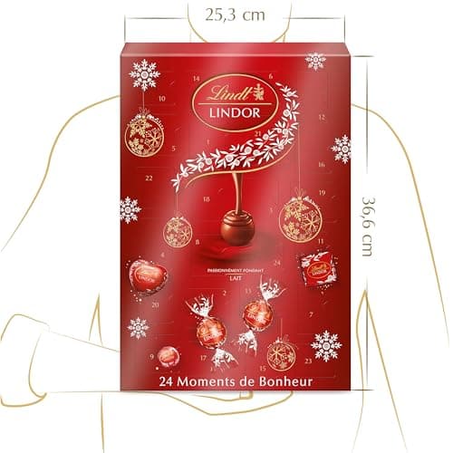Lindt - Calendrier de l'Avent LINDOR - Assortiment de Chocolats au Lait - Cœur Fondant - Idéal pour Noël, 268g