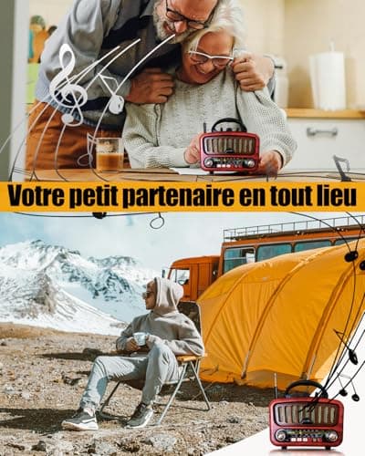 Poste Radio Portable avec Haut-Parleur Bluetooth, AM/FM/SW Petite Radio Vintage avec Haut-Parleur 5W et Bluetooth 5.0, Transistor Radio a Pile avec Fonction USB/TF/AUX (Rouge)